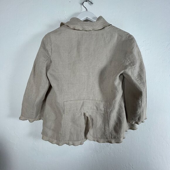 Forth & Towne Linen Allegory Womens Jacket Medium Beige Open Front Lightweight - Picture 2 of 8